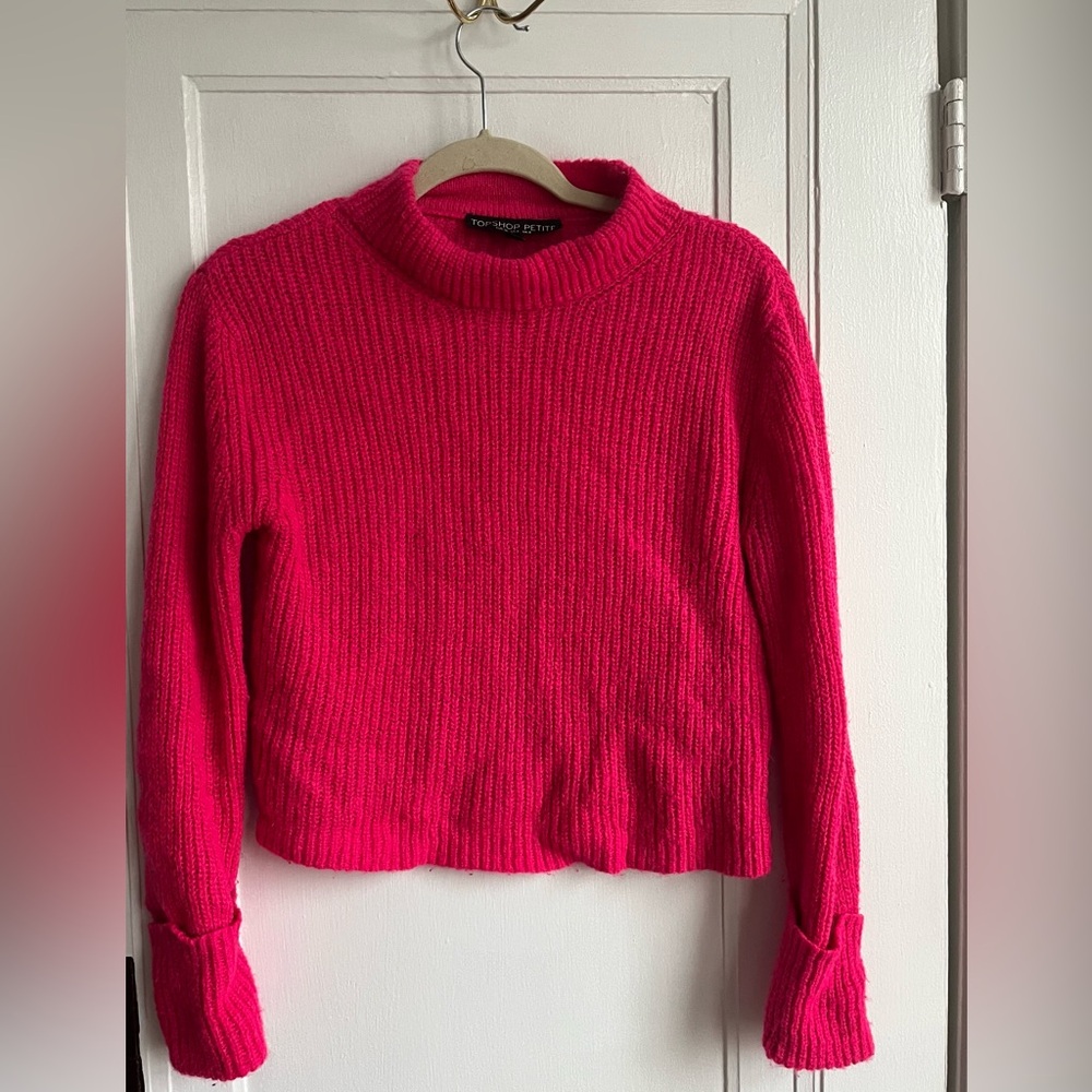 Topshop Bright Pink Petite Cropped Sweater US 4